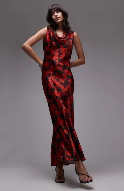 Topshop Built Up Cowl Neck Maxi Dress In Small Red Rose