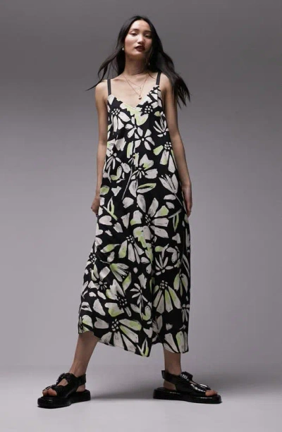 Topshop Floral Maxi Dress In Black Multi