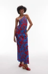 Topshop Floral One-shoulder Maxi Dress In Multi