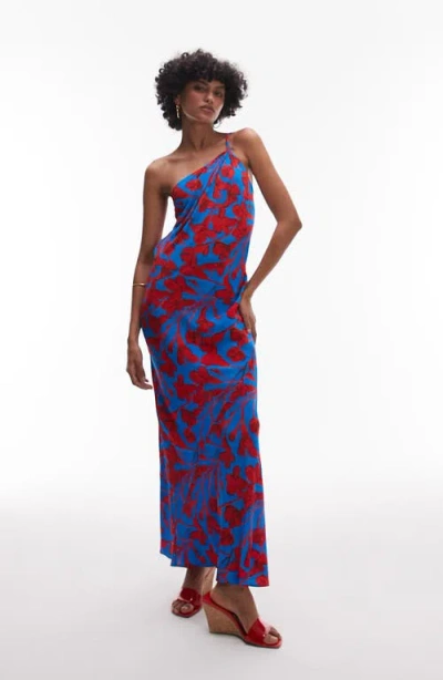 Topshop Floral One-shoulder Maxi Dress In Multi