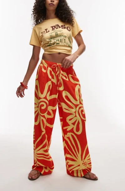 Topshop Floral Print Balloon Leg Pants In Orange