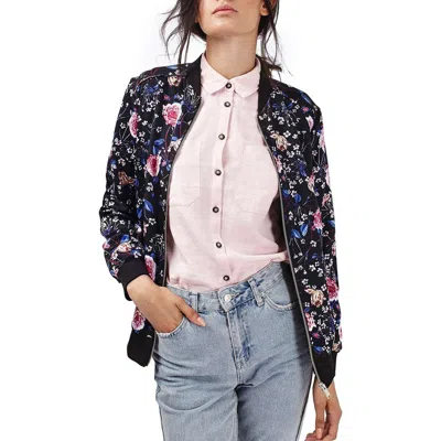 Topshop Floral Print Bomber Jacket In Black Multi