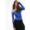 Topshop Floral Print One-shoulder Top In Mid Blue