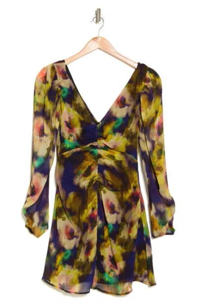 Topshop Floral Print Ruched Long Sleeve Minidress In Multi