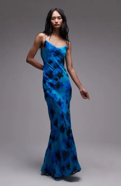 Topshop Floral Print Satin Dress In Multi