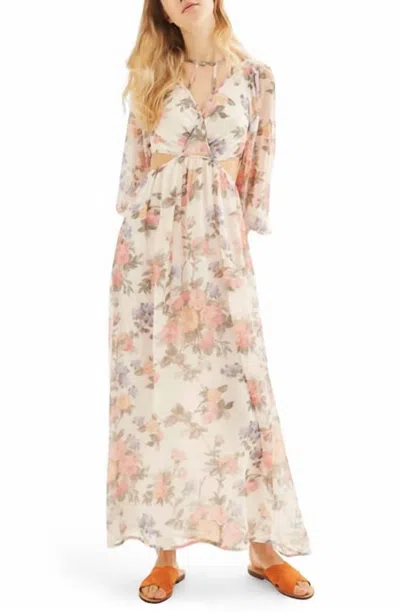 Topshop Floral Print Textured Sheer Chiffon Maxi Dress In Multicolor