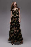 Topshop Flutter Sleeve Ruffle Occasion Midi Dress In Black