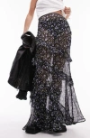 Topshop Printed Sheer Maxi Skirt In Monochrome-multi In Black Multi