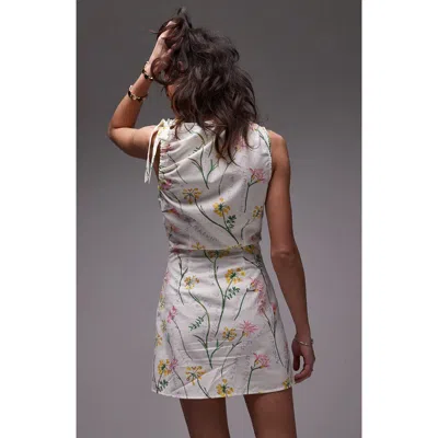 Topshop Floral Tie Strap Linen Minidress