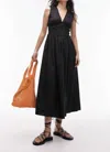 Topshop V Neck Chaneled Poplin Midi Dress In Black In Black