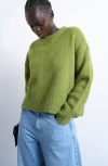 Topshop Knit Boxy Fluffy Crew Neck Sweater In Green