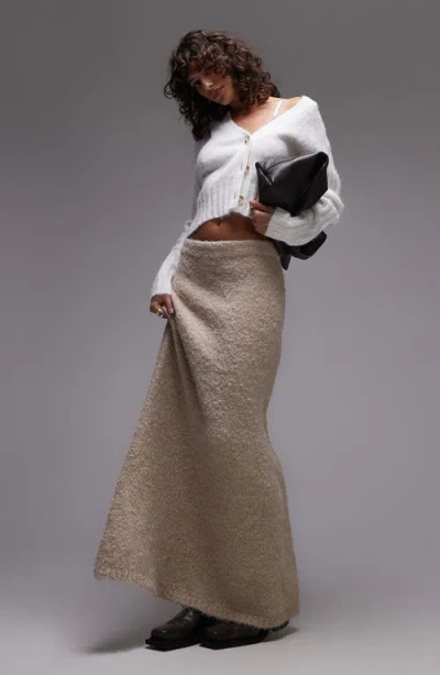 Topshop Fluffy Knit Sweater Maxi Skirt In Neutral