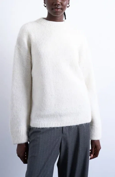 Topshop Fluffy Oversize Crewneck Sweater In White