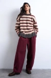 Topshop Fluffy Stripe Crewneck Sweater In Multi