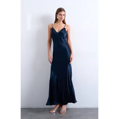 Topshop Folded Neck Satin Slip Maxi Dress In Blue