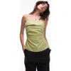 Topshop Linen Fold Over Bandeau Top In Green