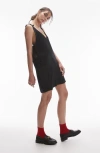 Topshop Frayed Satin Shift Minidress In Black