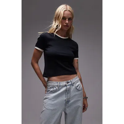 Topshop Frill Edge Everyday Cotton T-shirt In Black