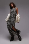 Topshop Frill High Neck Maxi Dress In Black Multi