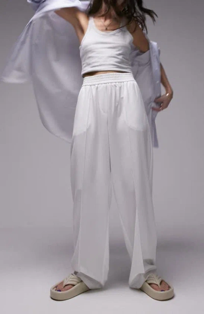 Topshop Front Pleat Wide Leg Pants In White