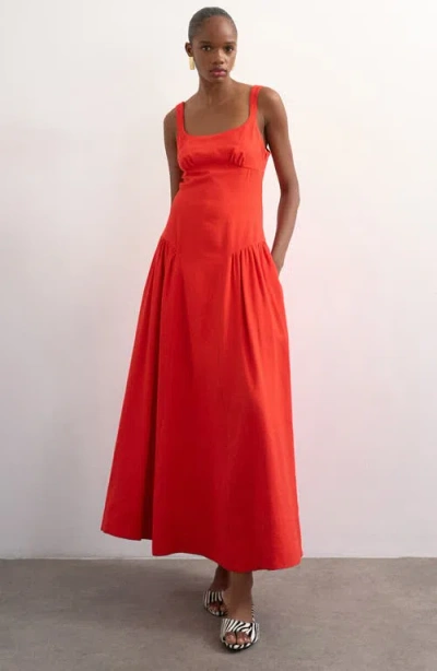 Topshop Gathered Fit & Flare Maxi Dress In Red