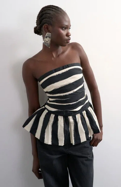 Topshop Gathered Bust Bandeau Top With Peplum Hem In Multi