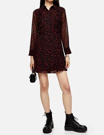 Topshop Geometric Print Frill Button Down Mini Dress In Black/red In Multi
