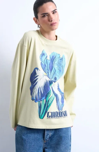 Topshop Giardino Iris Skater Long Sleeve Graphic T-shirt In Yellow