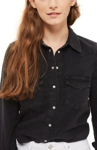 Topshop Gigi Fitted Denim Western Shirt In Black