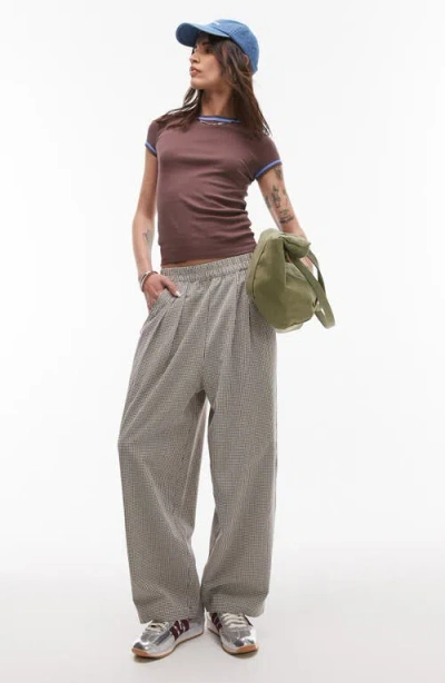 Topshop Gingham Tapered Leg Pants In Brown Multi