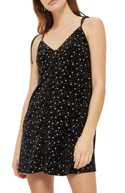 Topshop Glitter Star Velvet Slipdress In Black