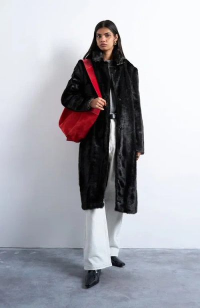 Topshop Going Out Longline Faux Fur Coat In Black