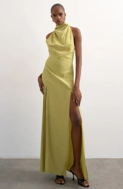 Topshop Halter Funnel Neck Open Back Maxi Dress In Green