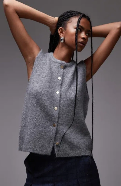 Topshop Hammered Button Front Sweater Vest In Grey