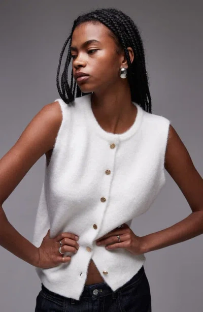 Topshop Hammered Button Front Sweater Vest In Ivory Multi