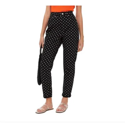 Topshop High Rise Polka Dot Mom Jeans In Black/white In Multi