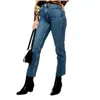 Topshop High Rise Raw Hem Cropped Straight Leg Denim In Blue In Blue