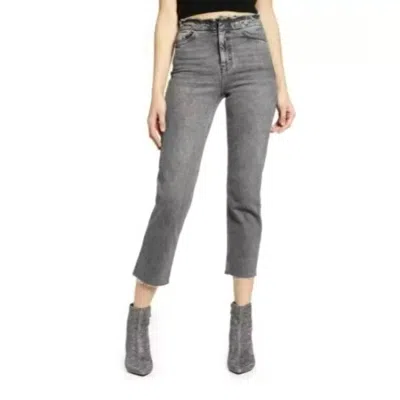 Topshop High Rise Raw Hem Cropped Straight Leg Jeans In Grey