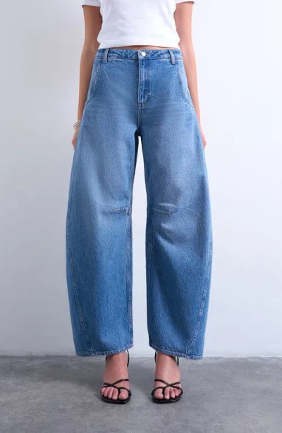 Topshop High Waist Barrel Jeans In Blue
