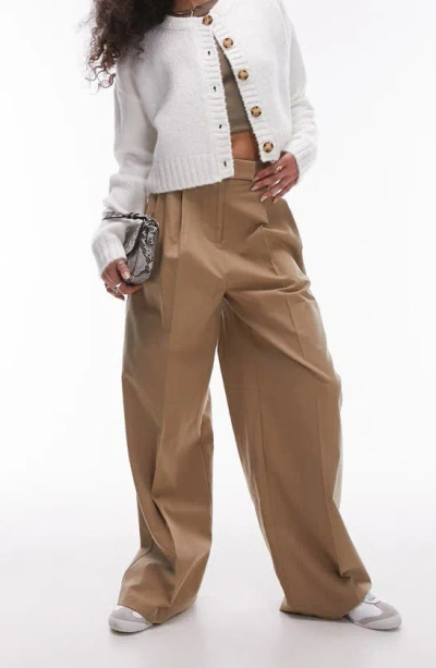 Topshop High Waist Chino Trousers In Sand