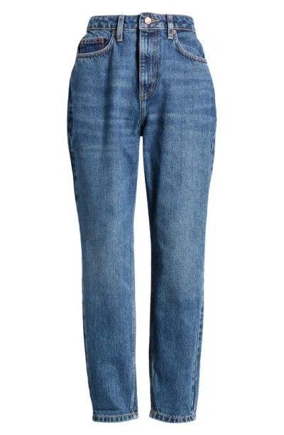 Topshop High Waist Tapered Mom Jeans In Medium Blue