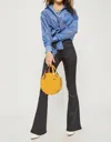 Topshop Jamie Flare Moto Sateen High Waisted Stretch Jeans In Black In Black