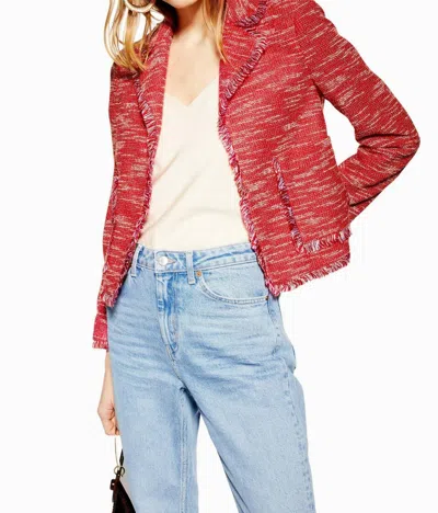Topshop Jersey Boucle Open Front Blazer In Red