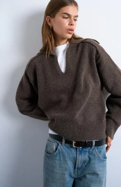 Topshop Johnny Collar Sweater In Brown