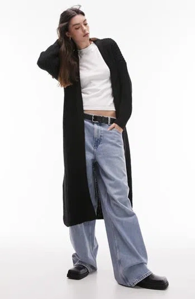 Topshop Knit Maxi Cardigan In Black