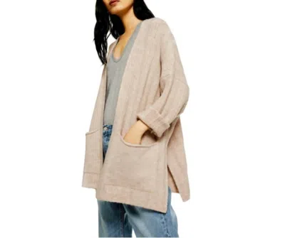 Topshop Knit Open Front Oversized Sweater Cardigan In Beige