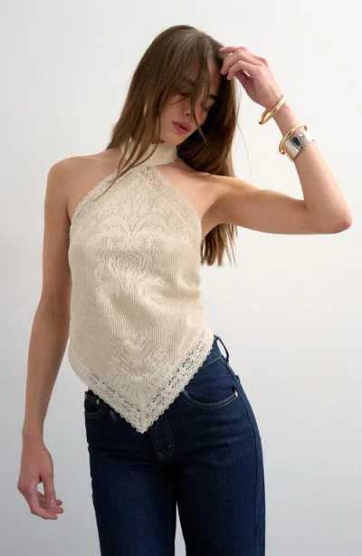Topshop Knitted Bandana Halter Top In White