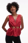 Topshop Cotton Voile Sleeveless Knot Waist Top