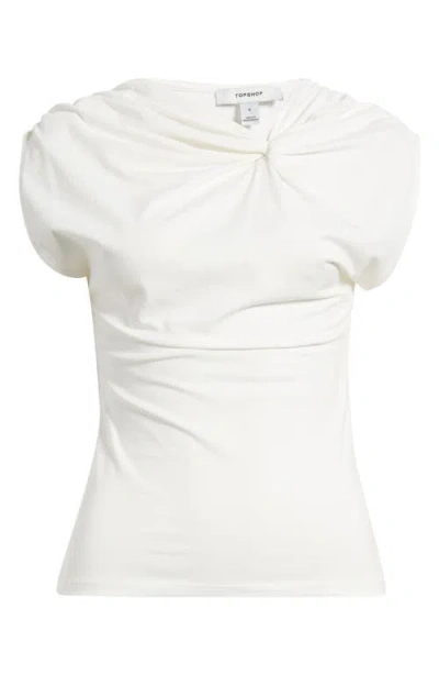 Topshop Knot Detail Ruched Stretch Cotton Top In Multi