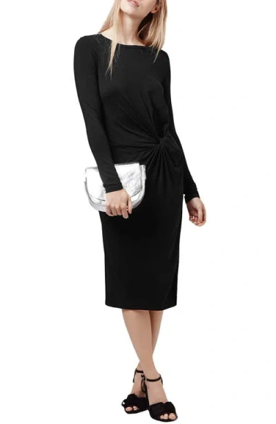 Topshop Knot Front Dress In Black